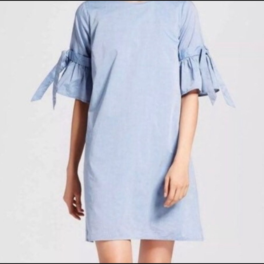 Who What Wear Chambray Dress Ruffled Sleeves with Bows Size S